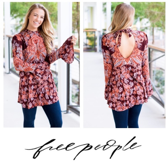 Free People Tops - NEW!  Free People 'Lady Luck' tunic-burgundy combo
